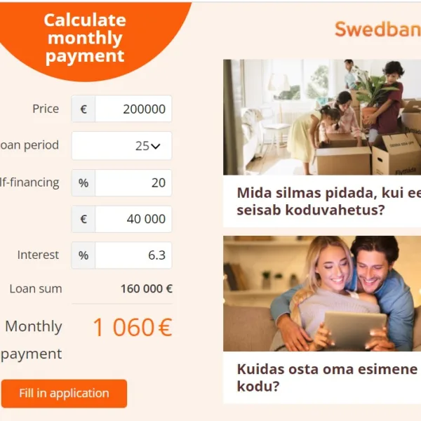 Estonian bank mortgage calculator